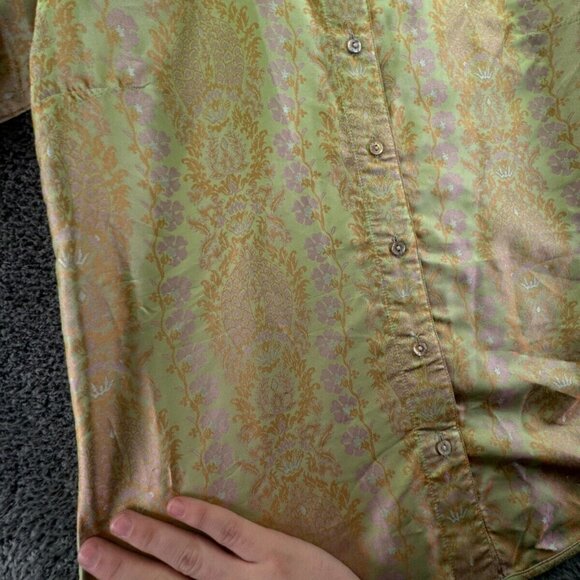 Robert Graham Women Shiny Floral Print Button Up Small Shirt Green Pink L/S - Picture 16 of 16